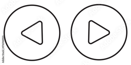 Play button icon vector symbol. Music video start. Two variations of a play button icon inside a circle. round play button icons with triangle in the center, simple modern vector design for media use.