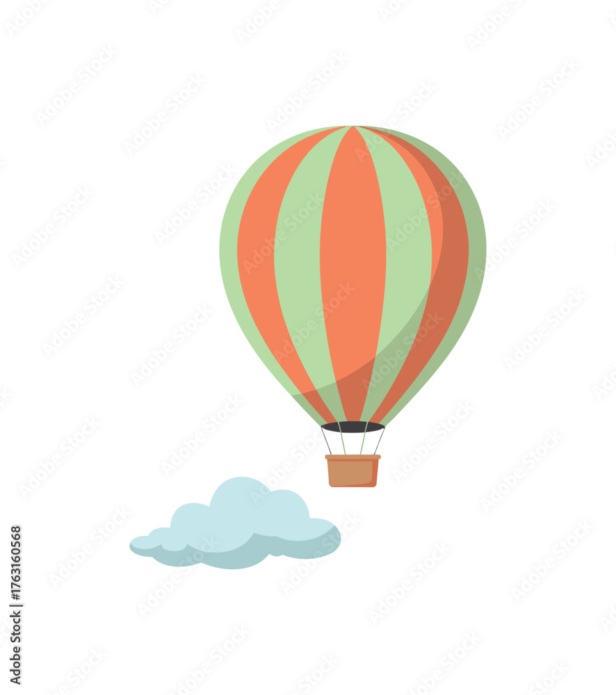 Fototapeta premium A colorful hot air balloon floats in the sky next to a fluffy cloud.