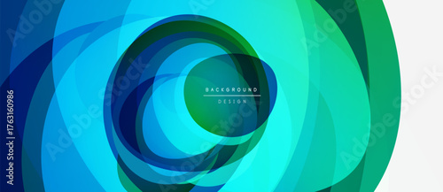 Abstract concentric circles, vibrant blues, greens create dynamic visual effect. Modern design, smooth gradients, clean aesthetic.