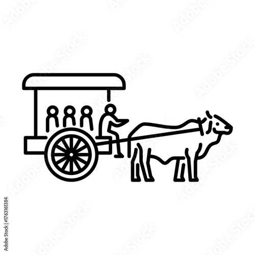 Cow Wagon outline icon. wagon line art illustration.