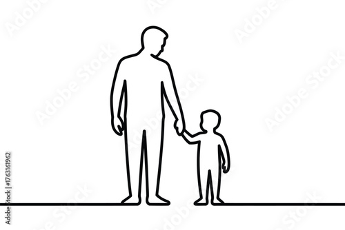 A father and child hold hands, symbolizing family connection and guidance.
