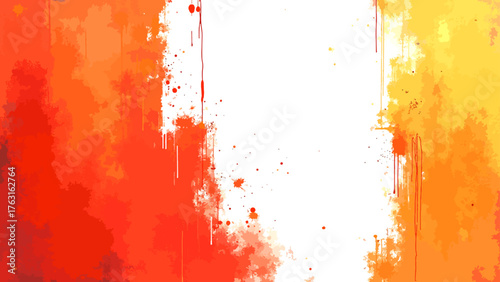 Vibrant Abstract Watercolor Ink Wash Background with Red, Orange, and Yellow Hues with Grungy Splatters. Dynamic, Warm-Toned Digital Art Wallpaper or Texture 