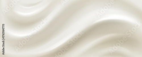 White cream texture with smooth waves. Vector realistic illustration of whipped milky yoghurt or liquid silk surface with soft folds and ripples, dairy product background, organic cosmetics texture