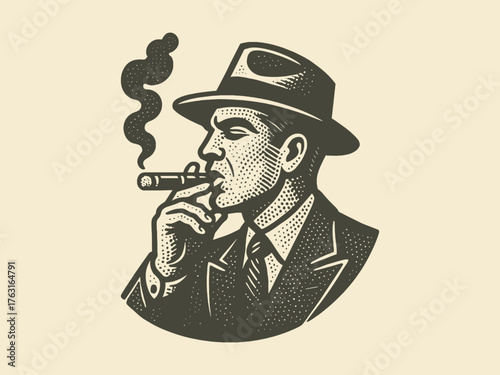 Man smoking cigar vintage engraving style vector illustration