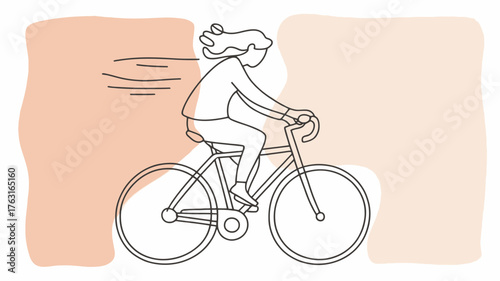 Woman riding bicycle with wind lines