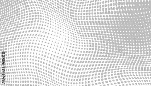 Abstract halftone wave dotted background. Futuristic twisted grunge pattern, dot, circles. Vector modern optical pop art texture.