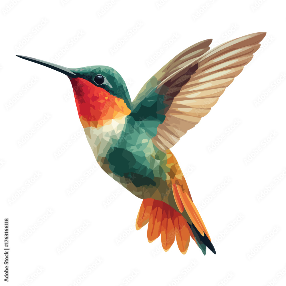 Fototapeta premium Vibrant hummingbird illustration in flight isolated on white background