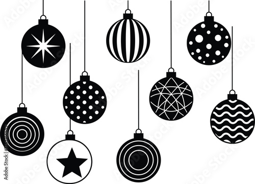 Hanging Christmas Ornament Silhouettes Vector
