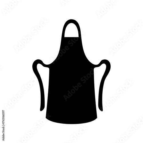 Simple black kitchen apron icon with ties on a white background