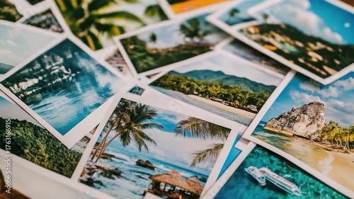 Colorful postcards featuring different scenes from the beach, suitable for travel or vacation inspiration