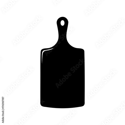 A simplistic black and white drawing of a kitchen chopping board tool