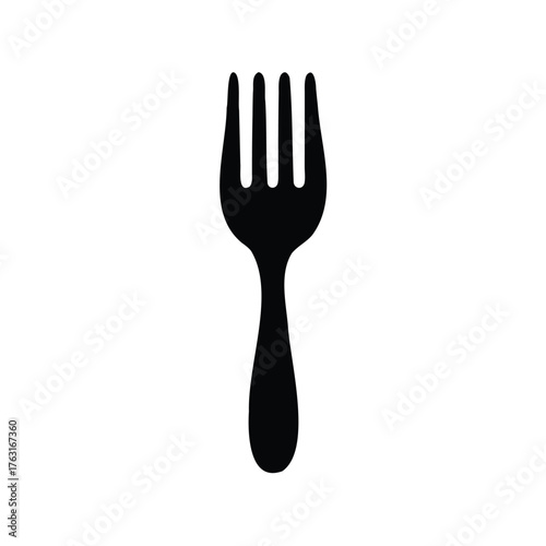 Simple black fork illustration on a plain white background with four tines