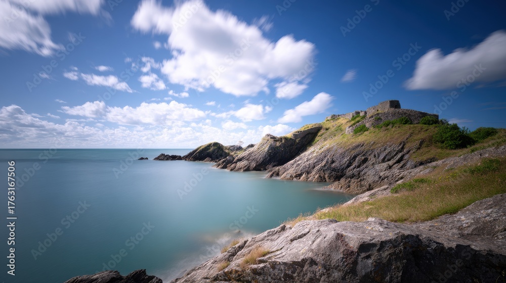 Fototapeta premium Coastal cliffside under cloudy sky