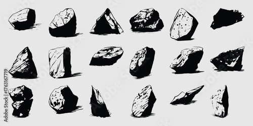 Collection of Hand-Drawn Black and White Rock Illustrations