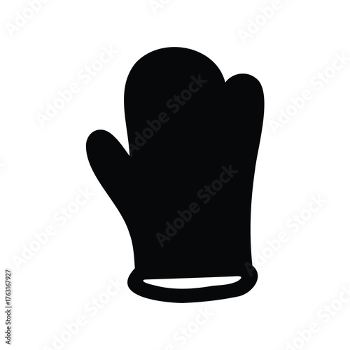 A simple black silhouette of a cooking mitt used to hold hot items