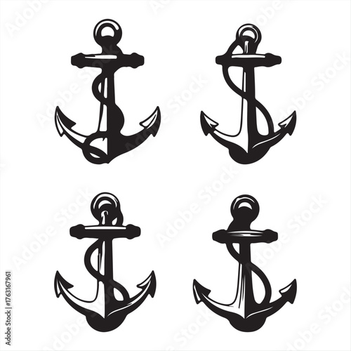 A heavy metal ship anchor with rope on a white background is a strong nautical symbol of marine security