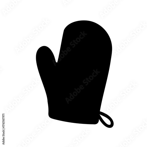 Simple black silhouette of a cooking mitten with a loop for hanging