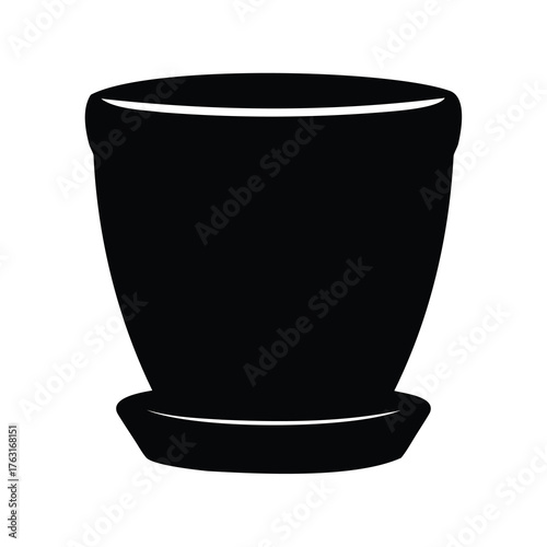 Simple silhouette of a black flower pot with an attached saucer