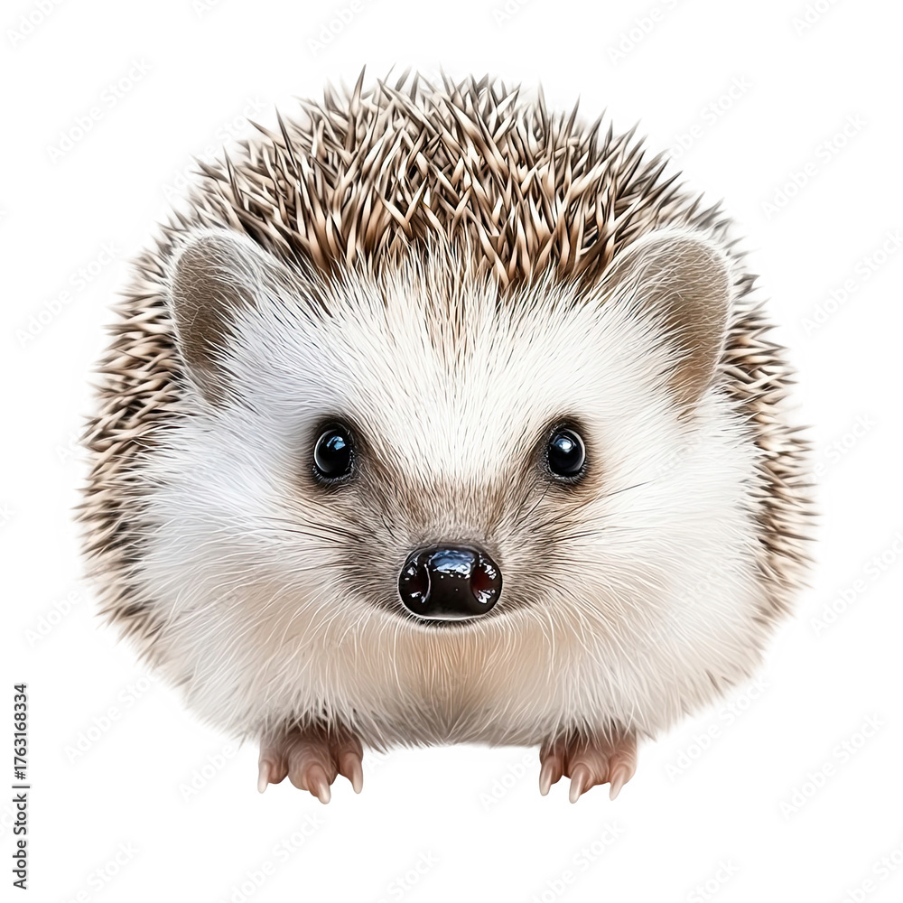 Obraz premium Adorable baby hedgehog with quills and cute face looking forward isolated on transparent background