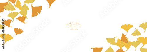 秋のイチョウイラスト。イチョウのベクターイラスト背景。秋の植物フレーム。Autumn ginkgo illustration. Ginkgo biloba isolated illustration background. Autumn plant frame.