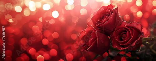 Couple of roses on red background