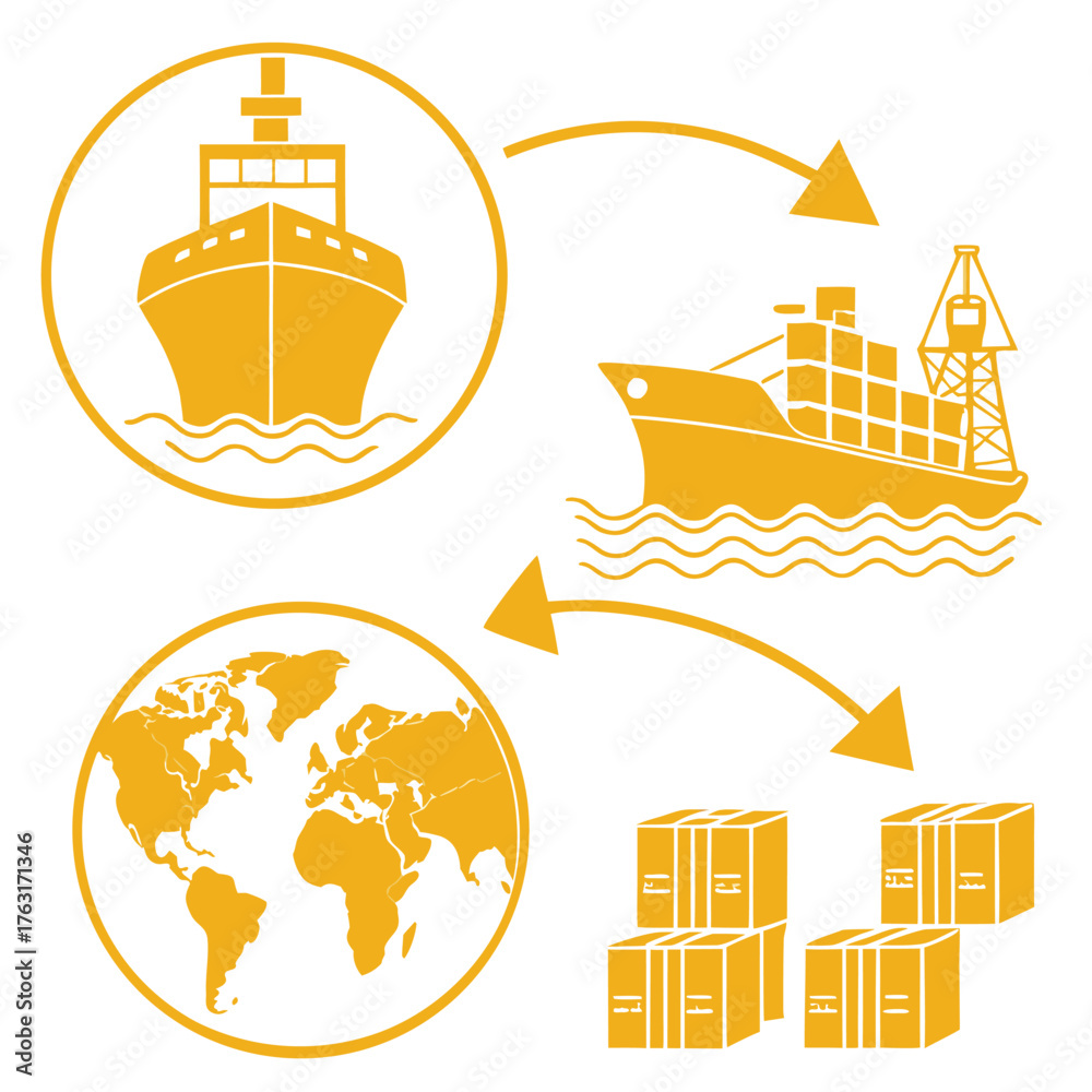 Fototapeta premium Oil Export Trade Icons 