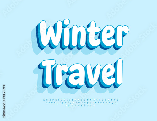 Vector Touristic logotype Winter Travel. Creative White Font. Decorative Alphabet Letters and Numbers