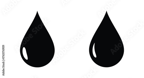 Simple black and white illustration depicting two water droplet shapes