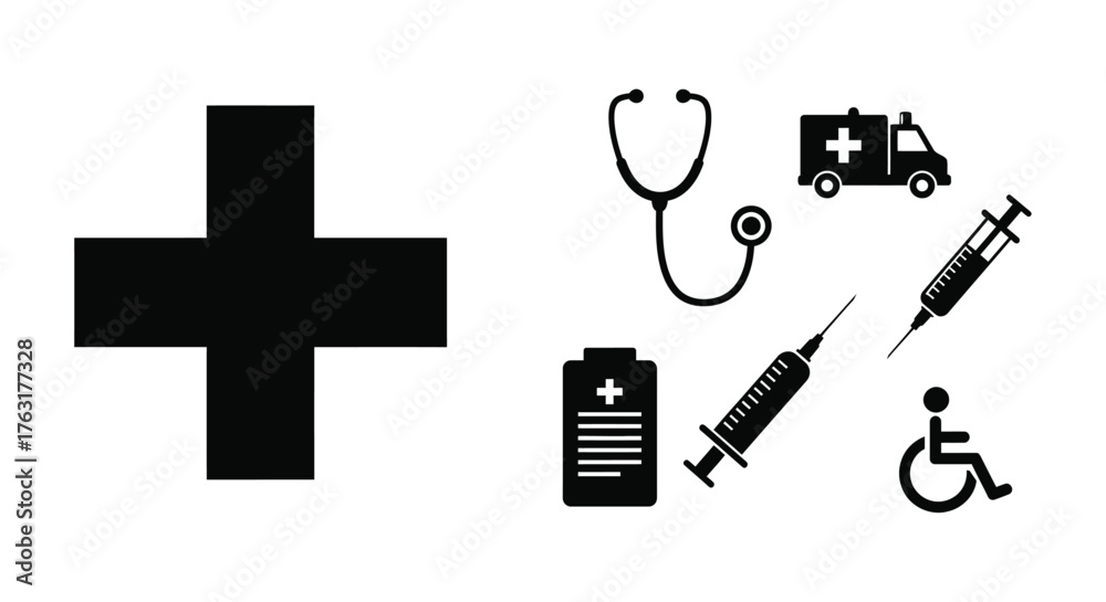 Φωτογραφία Medical symbols depicting healthcare emergency services and patient care concept
