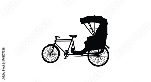Silhouette of a traditional rickshaw with a covered passenger seat