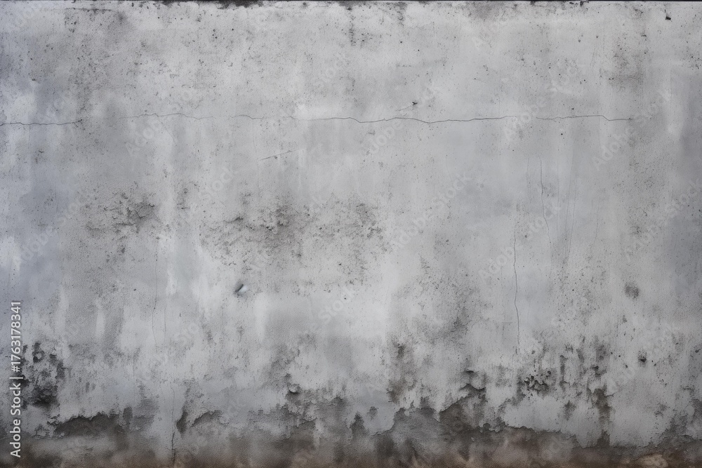Obraz premium Gray concrete wall texture with cracks, stains, and peeling paint, creating a distressed vintage or industrial backdrop