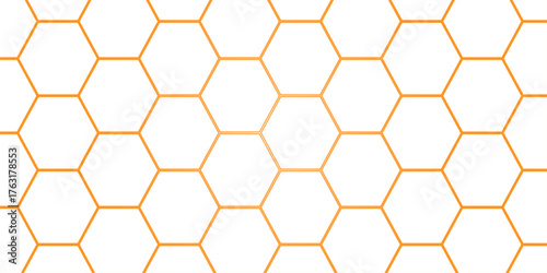 Seamless white geometric hexagon pattern on light orange background. Simple abstract background. Abstract 3D rendering of a textured surface composed of numerous white hexagons. Simple background.