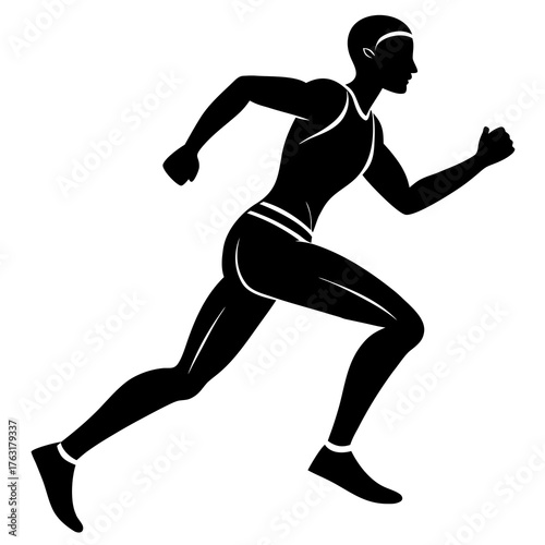Stylized silhouette of a male athlete running fast in a sprint race