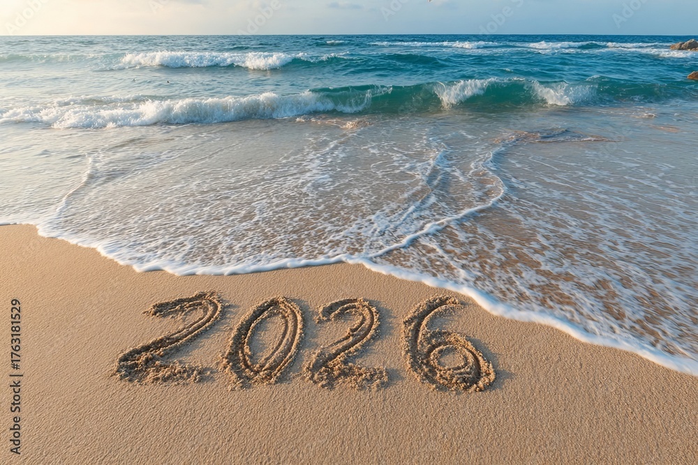 Fototapeta premium New Year 2026 on the beach