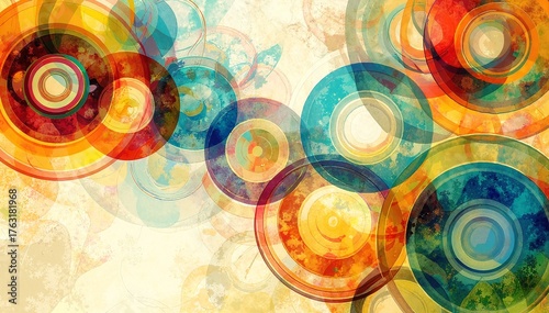 A vibrant abstract background featuring overlapping circles in various sizes and colors, creating a dynamic and visually engaging pattern.
