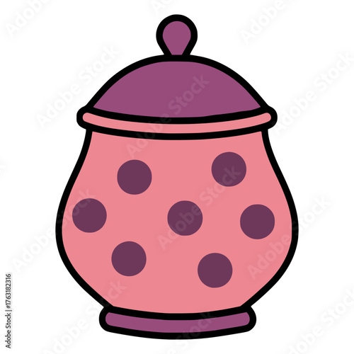cute pink polka dot sugar bowl flat color vector illustration template design