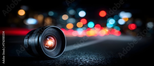 Lens on Pavement at Night