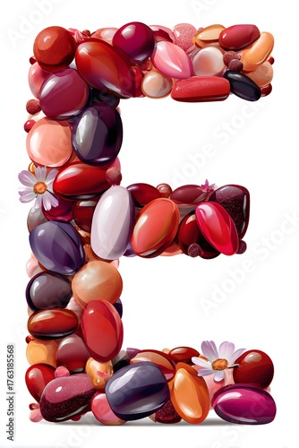 Letter E Made of Colorful Jellybeans On White