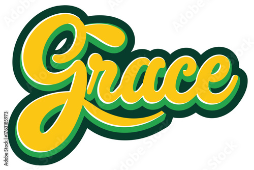 Grace typography design a vibrant and uplifting design featuring the word grace in a playful, retroinspired font, perfect for adding a touch of positivity