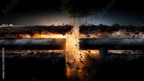 Detailed Cross Section of Underground Soil Layers with Visual Effects