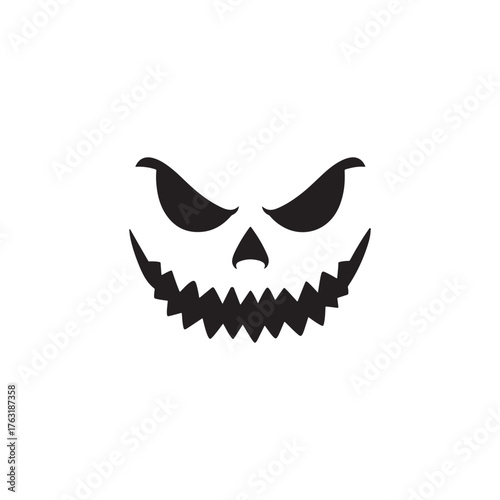 monochrome evil jack o'lantern vector graphic icon with sharp jagged mouth.