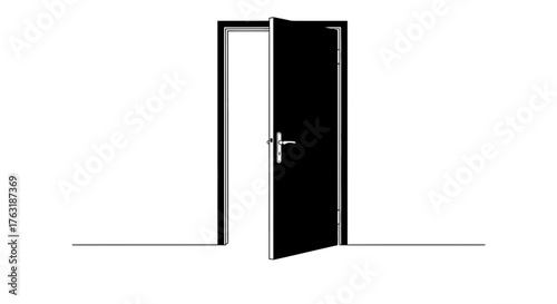 Open door with light coming through isolated on white background, opportunity concept