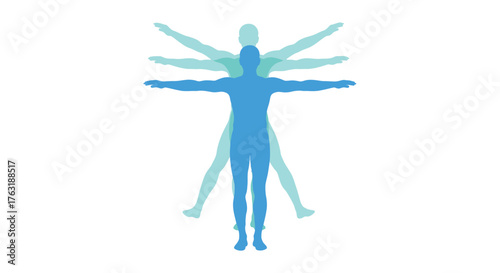 Abstract human figure with arms outstretched isolated on white background