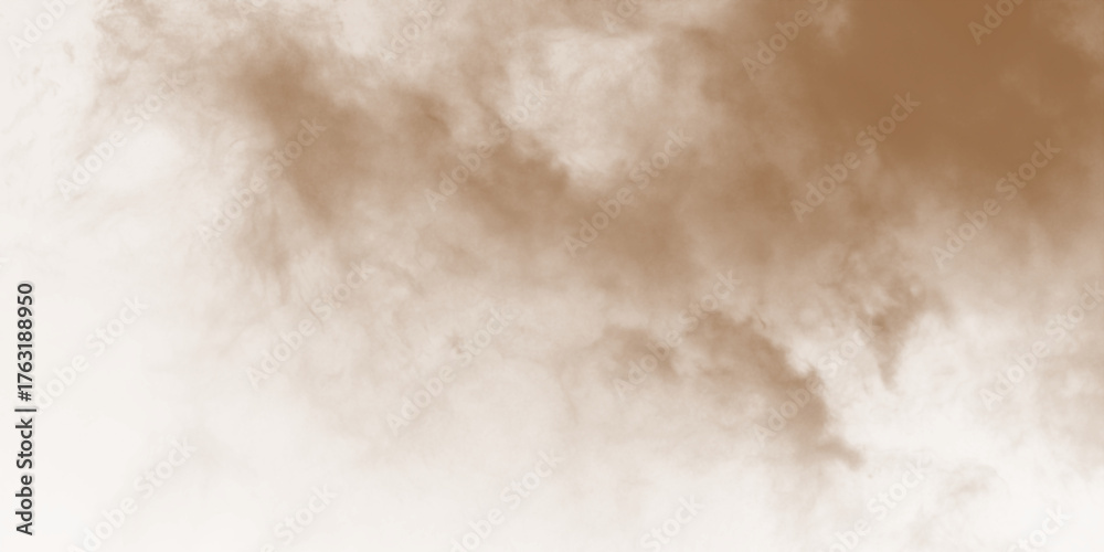 Fototapeta premium Dust sand soil smoke cloud particles isolated on transparent white background. Brown sandstorm smog sand dust explosion rising. Design elements for Compositing, covering, overlay, PNG