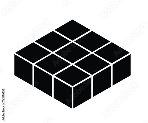 Abstract 3D cube block design concept with unique red object in a group of metal squares representing business individuality and structure