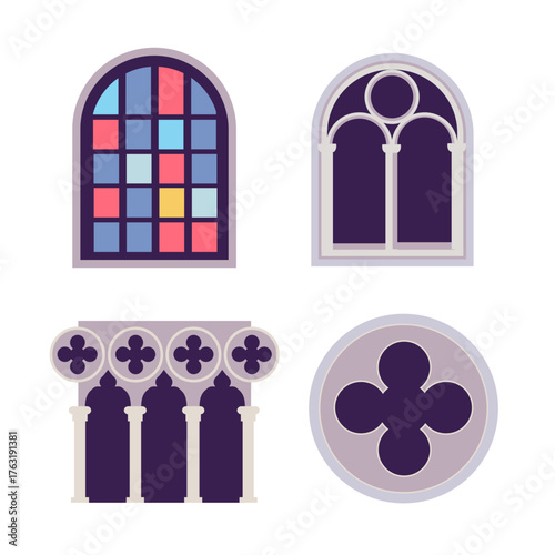 set of european old style windows