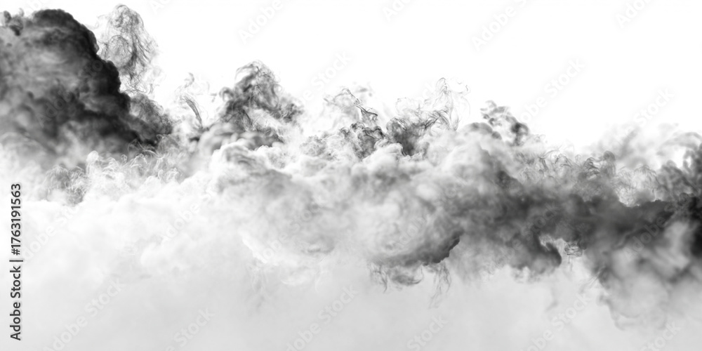 Naklejka premium Gray smoke forms soft waves in the air, dissipating and fading into the transparent background. The texture of the vapor adds depth and motion. PNG background