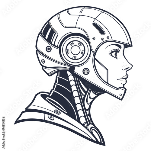 Vector art of female cyborg