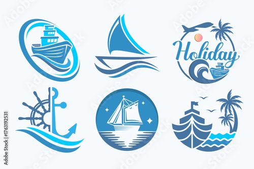 Cruise ship logo design illustration. Sea transportation ship silhouette. vector illustration