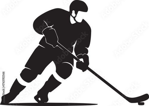 Silhouette of a Hockey Player Skating with a Stick on a White Background vector illustration also transparent background
